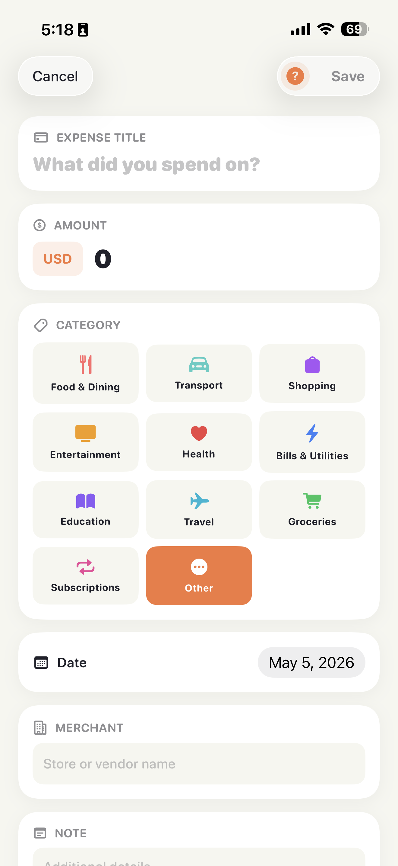 Expense Tracking