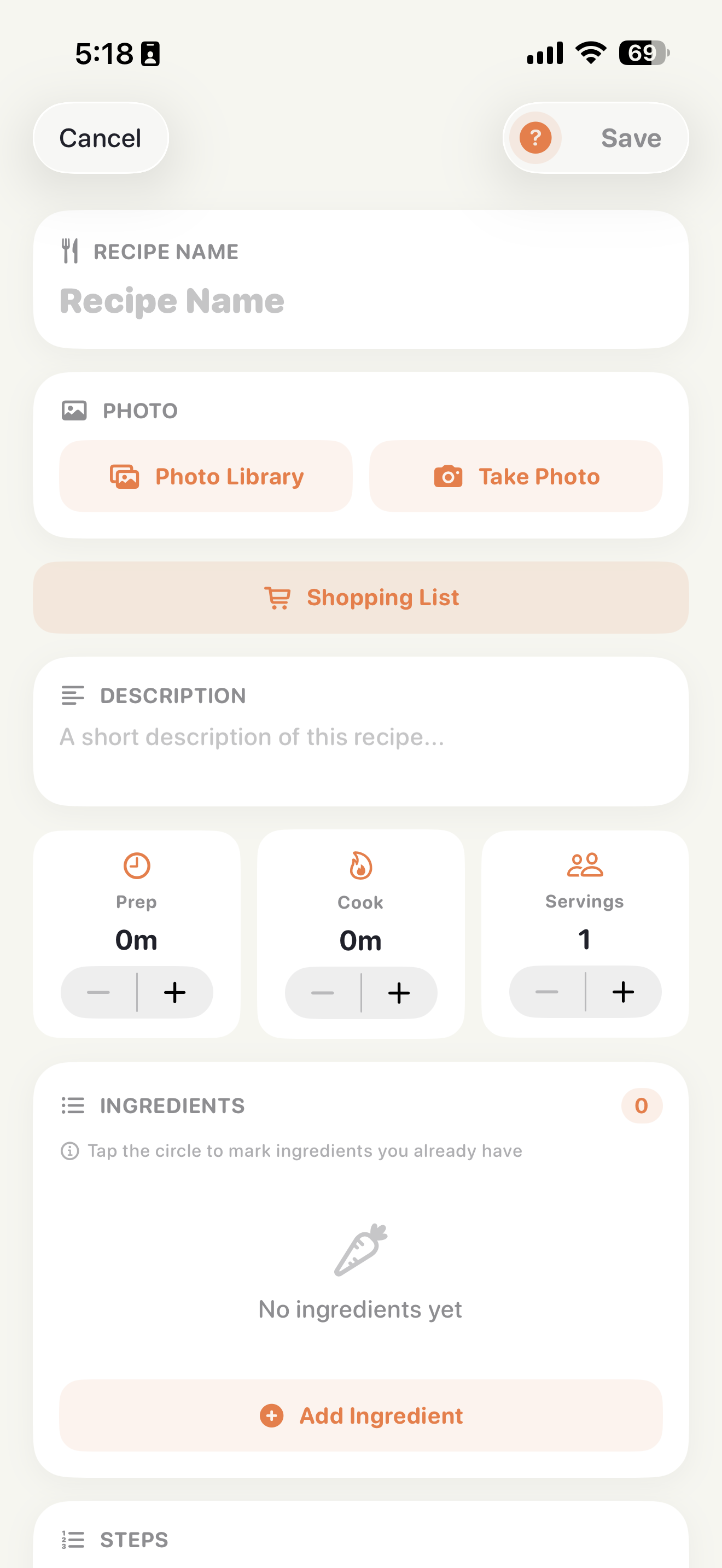 Recipe Saving
